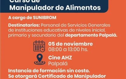 Curso de manipulador de alimentos para personal de servicios generales del departamento Palpalá